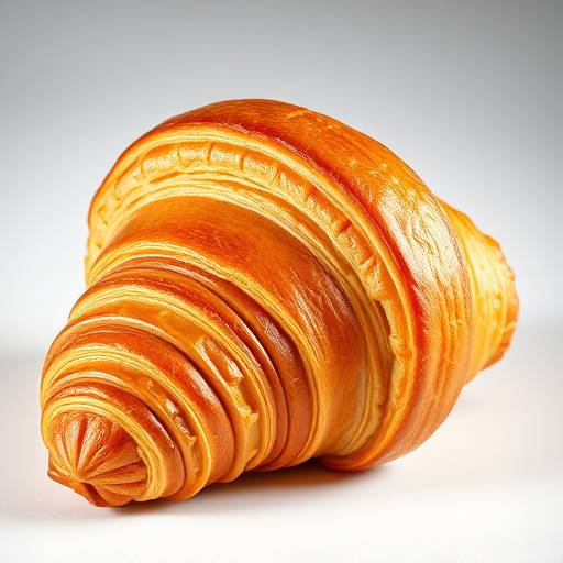 A flaky croissant with a golden-brown crust, showcasing its layers