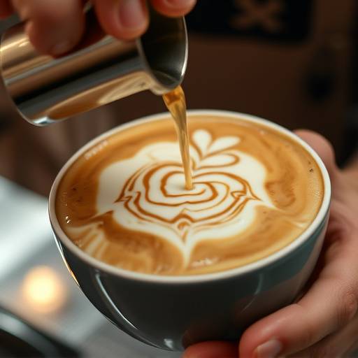 Close-up image of intricate latte art being created