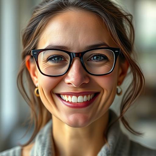 Smiling portrait of a woman with glasses