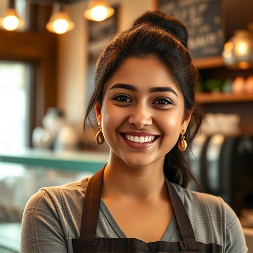 Smiling portrait of Maya Patel, barista at Cozy Corner Cafe